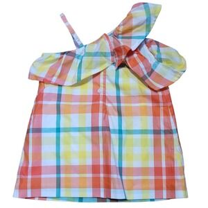 Janie and Jack Dress NWT Baby Girls 12-18M Plaid Ruffle One Shoulder Summer